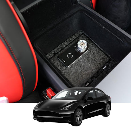 JIKE Center Console Gun Safe - Console Gun Vault Compatible with Tesla Model 3 2024-2025, for Model Y 2025, High Security Armrest Lock Box with Fingerprint Lock with Backup Key JIKE