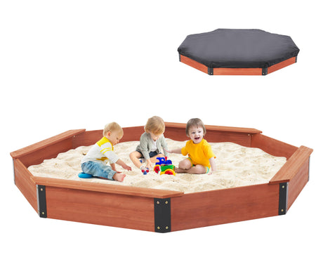 85''x78''x9'' Wooden Octagon Sandbox with Cover, Large Sandpit for Kids Outdoor Patio Backyard Play, Easy & Quick Assemble Mederra
