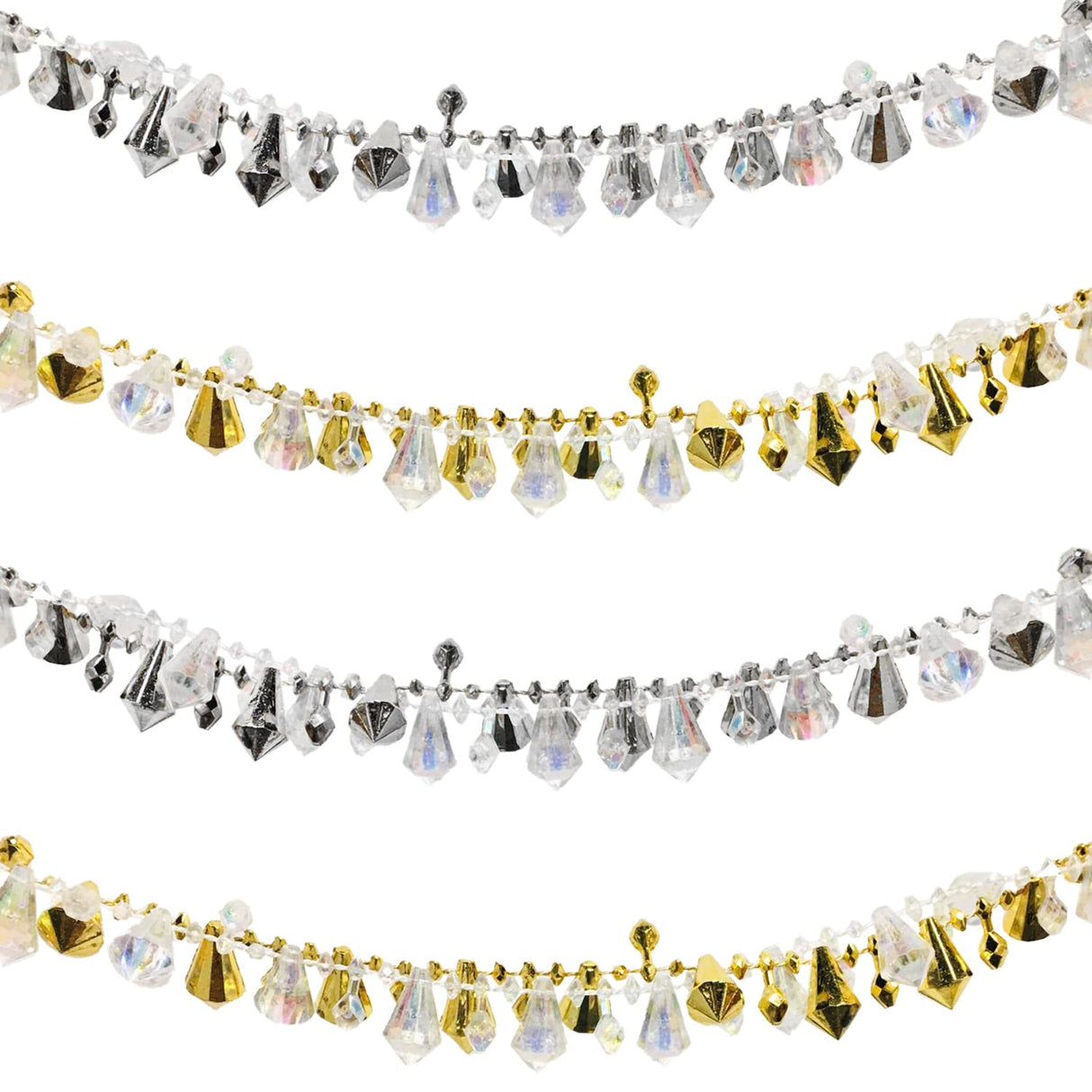Jishi 16ft Christmas Garland Christmas Tree Gold Bead Decoration Clear Iridescent & Gold Bead Garland Twist Bead String for Christmas Tree Decorations, Rustic Crystal Garland Ornaments for Home Decor Jishi