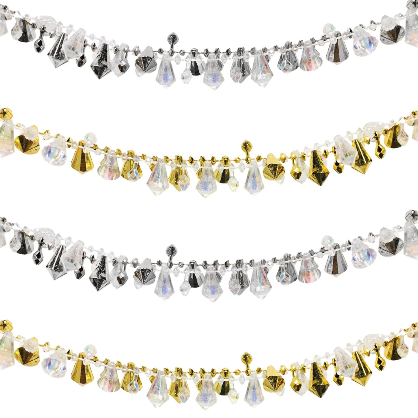 Jishi 16ft Christmas Garland Christmas Tree Gold Bead Decoration Clear Iridescent & Gold Bead Garland Twist Bead String for Christmas Tree Decorations, Rustic Crystal Garland Ornaments for Home Decor