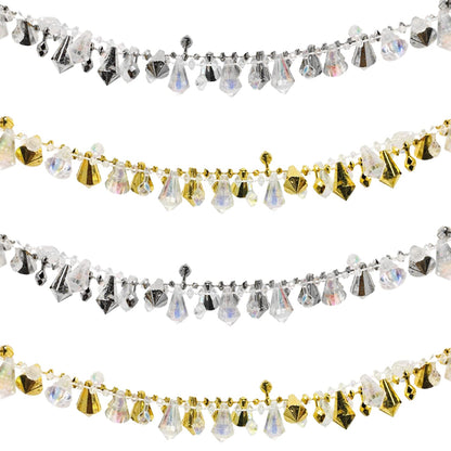 Jishi 16ft Christmas Garland Christmas Tree Gold Bead Decoration Clear Iridescent & Gold Bead Garland Twist Bead String for Christmas Tree Decorations, Rustic Crystal Garland Ornaments for Home Decor