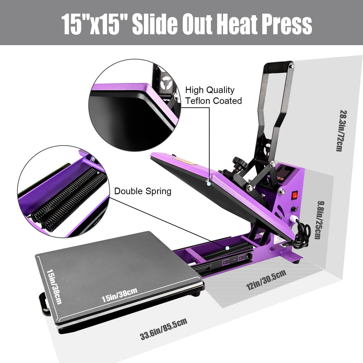 BetterSub Heat Press 15x15 inch Digital Heat Press Machine, Slide Out Drawer Tray Industrial Quality T-Shirt Heat Transfer Machine Purple Black BetterSub
