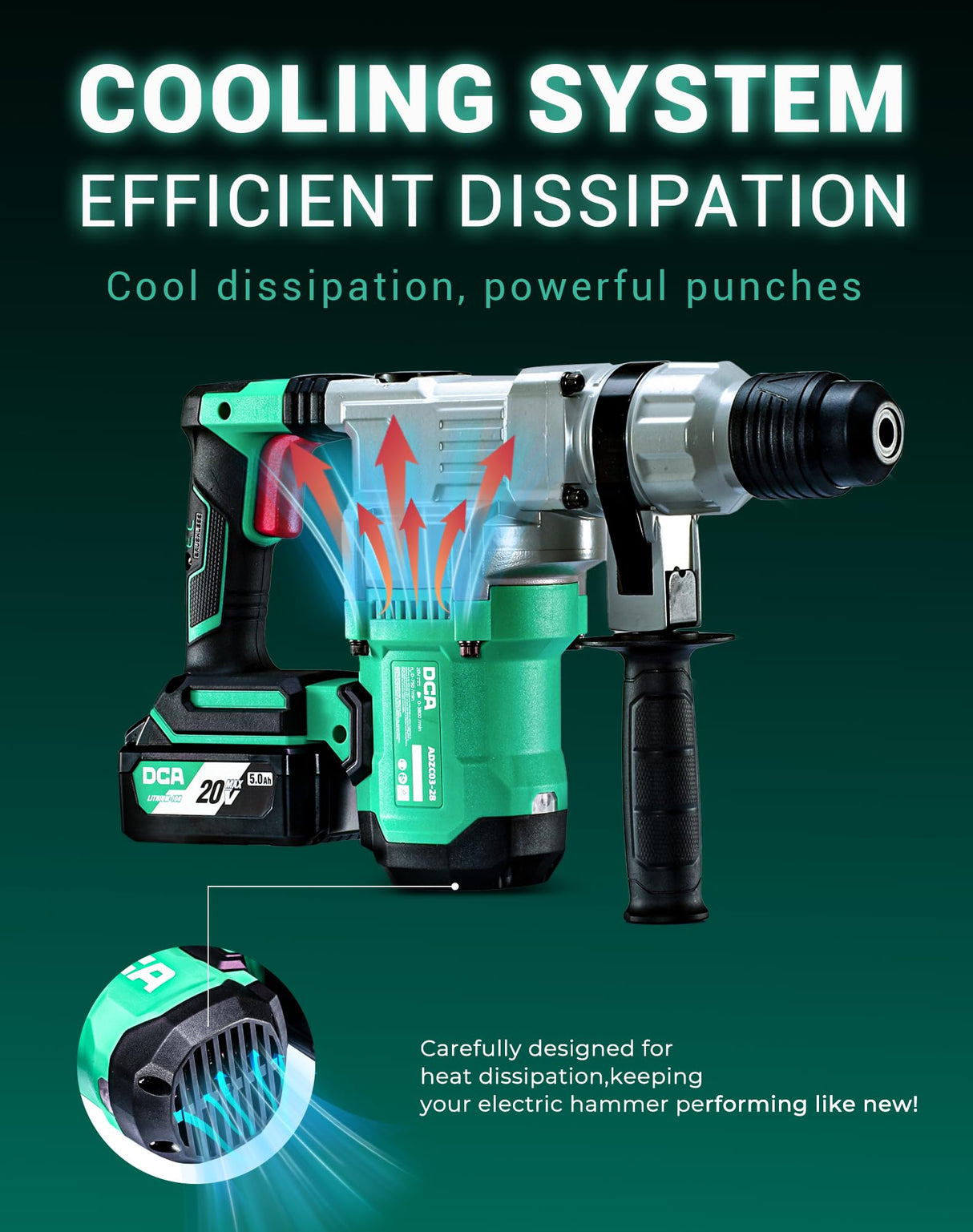 DCA 20V MAX Brushless Rotary Hammer Drill, 4.5 Joule, 3800BPM, 1-1/8 Inch SDS-Plus Cordless, 5.0Ah Battery, 4A Fast Charger, Safety Clutch and Vibration Control, 4 Drill Bits and 2 Chisels DCA