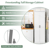 70" Tall White Modern Pantry Cabinet with Adjustable Shelves and Anti-Tip Safety Features LOKO