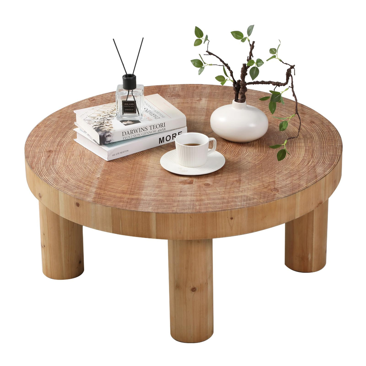 RUSTOWN 2-Piece Round Farmhouse Coffee Table, Rustic Coffee Table and End Table Sets, Circle Wooden Ring Finish with Solid Wood Legs, Center Table Set for Living Room (Natural) RUSTOWN