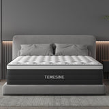 Queen Mattress, 14 Inch Hybrid Mattress in a Box with Individual Pocket Spring, Gel Memory Foam and Euro Top, Medium Firm Feel with Motion Isolation, Pressure Relief, Edge Support,Queen Size Black TEMESINE