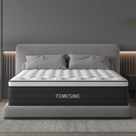 King Size Mattress, 14 Inch Hybrid Mattress in a Box with Individual Pocket Spring, Gel Memory Foam and Euro Top, Medium Firm Feel with Motion Isolation, Pressure Relief, Edge Support,Black TEMESINE