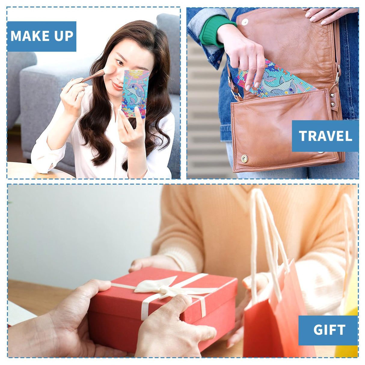 NUFTVI 2 Pack Diamond Painting Cell Phone Holder, DIY Full Crystal Cute Dolphins Diamond Art Phone Holder and Mirror, Diamond Art Kits for Beginner Adult NUFTVI