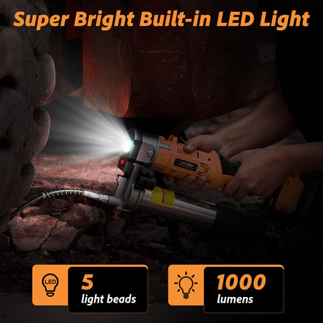 TaskStar 2-in-1 Electric Grease Gun:12000 PSI, 5.3 oz/min Flow Battery Powered Cordless Grease Gun with 2 * 4.0 Ah Batteries and Charger, LED Light, 90 Degree Coupler Adapter, Orange TaskStar