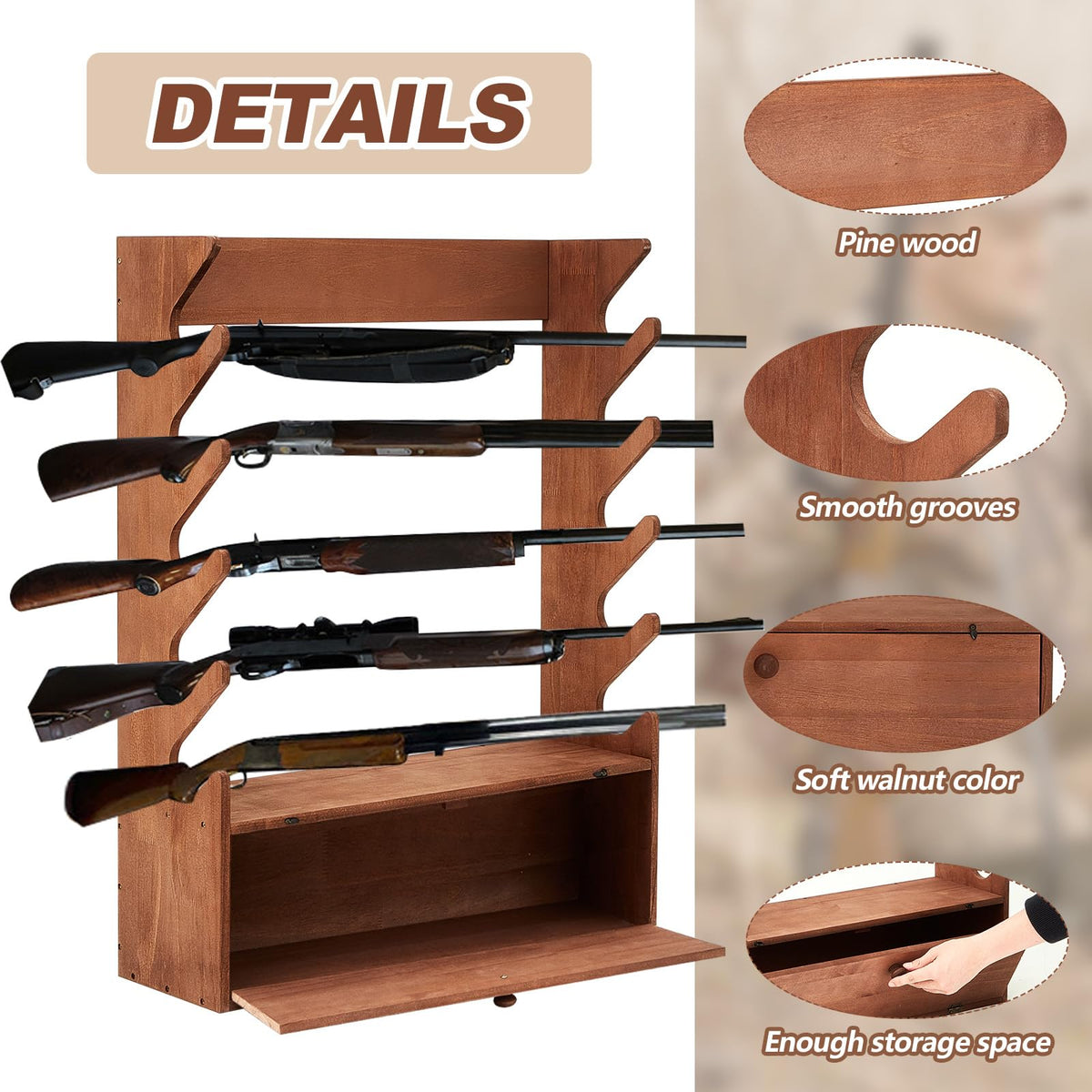 Making A Gun Display Rack GlikCeil Walnut Color Gun Display Rack Pine Wood Firearm Display Rack ...