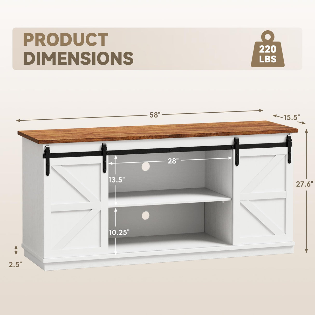 YESHOMY Storage Cabinet, Farmhouse Sideboard Buffet Coffee Bar with Sliding Barn Doors, Shelf for Home Dining Room, White YESHOMY