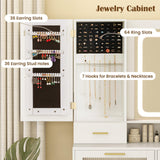 CHARMAID Vanity Desk with Mirror and Lights, White Makeup Vanity Desk with Jewelry Organizer, 4 Drawers, Side Cabinet, Charging Station, 44" Modern Vanity Dressing Table with Stool for Bedroom CHARMAID