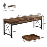 Condemo 78.7 inch Extra Long Computer Desk, Two Person Desk with 3 Drawers, Double Desk with Hooks, Industrial Writing Study Table Workstation for Home Office, Rustic Brown and Black Condemo