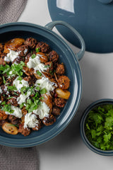 FUN ELEMENTS Lace Emboss Casserole Dish with Lid, 2 Quart Oven to Table Ceramic Round Serving Dish with Handles for Dinner and Party, Thanksgiving Christmas Gifts(Grayish Blue) FE FUN ELEMENTS