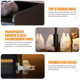 Display Cabinet with Doors and Adjustable Shelves, 65" Tall Bookcase with LED Lights/Human Sensor, 5 Tier Display Case for Collectibles Bedroom Living Room Office, Black - Smoked Black Door Dystler