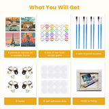 Qukle Framed City Travel Paint by Numbers for Kids Age 8-12, 4Pack Cityscape Painting by Numbers Kits Adults Boys Girls, Painting on Canvas DIY Acrylic Arts for Home Decor 20x20cm Qukle