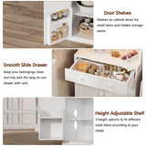 Pantry Cabinet with Power Outlet & LED Light, Tall 71 inch Kitchen Storage Shelves with Drawer, Coffee Bar Table with Doors & Adjustable Shelves, Freestanding Cupboard Bakers Rack with Hutch, White Korfile