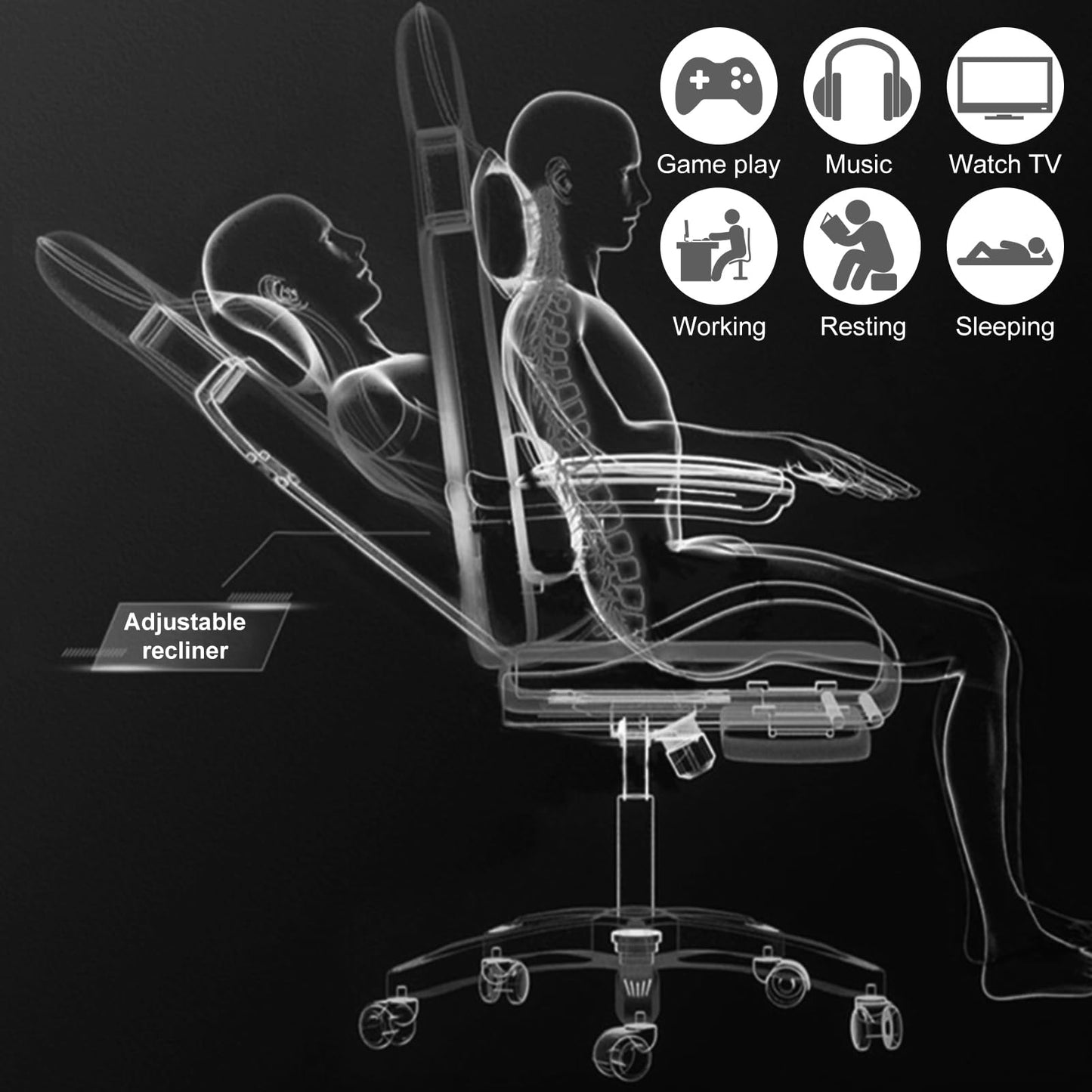 Ergonomic Gaming Chair with Footrest, Speakers Video Game Chairs with Bluetooth Music and LED RGB Lights, Computer Office Desk Chair, Massage Lumbar Support,400lb Capacity (Black & Red)