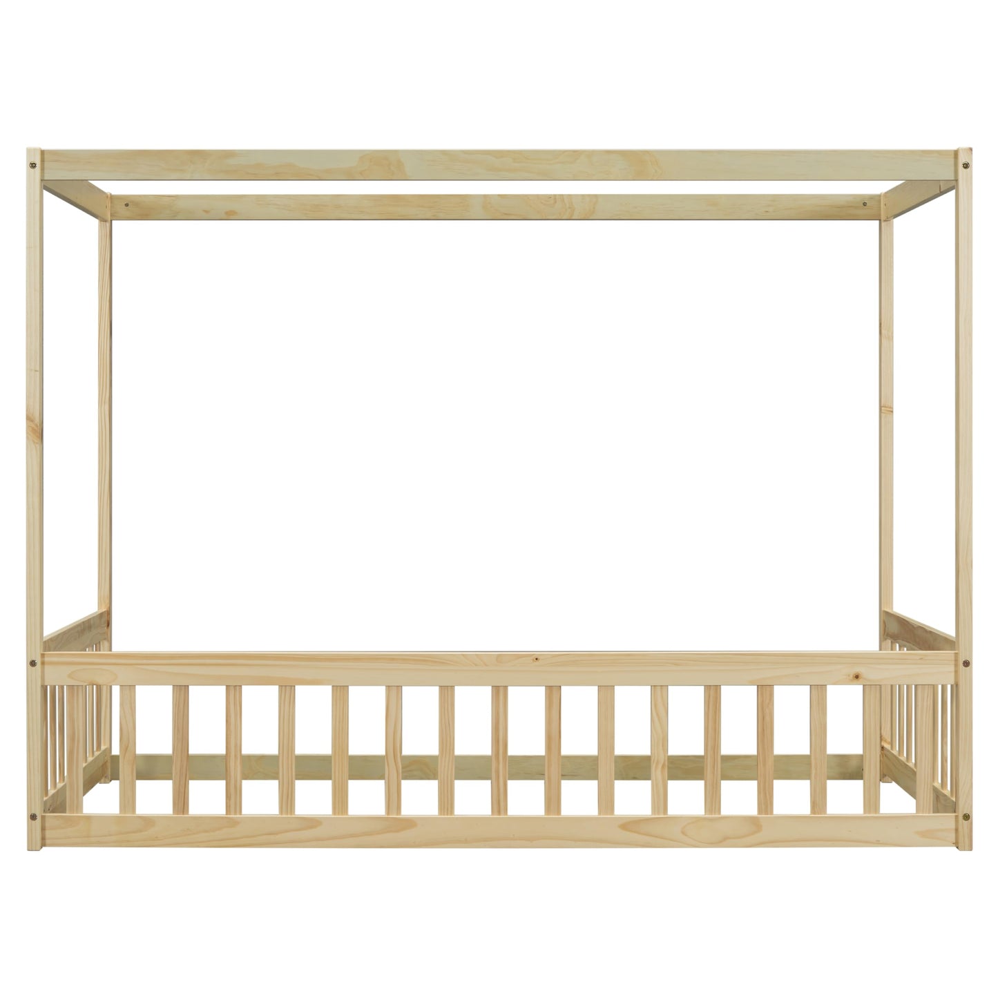 Bellemave Twin Natural Wood Canopy Bed Frame with Safety Guardrails for Kids - WoodArtSupply