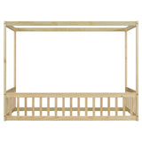 Bellemave Twin Natural Wood Canopy Bed Frame with Safety Guardrails for Kids Bellemave