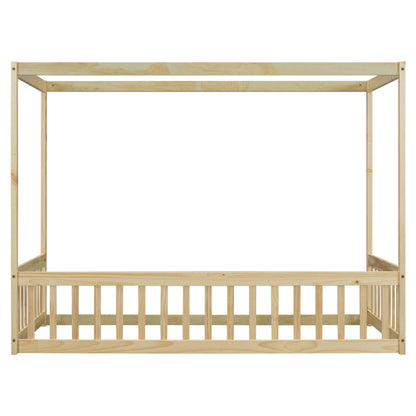 Bellemave Twin Natural Wood Canopy Bed Frame with Safety Guardrails for Kids - WoodArtSupply