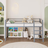 Lutown-Teen Low Metal Twin Loft Bed with Ladder and Guardrail for Kids or Teens, Space Saving Loft Bed Twin Size for Small Bedroom, Grey Lutown-Teen