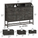 Welfuturer Dresser for Bedroom with 12 Drawers Black Dressers with Charging Station and LED Light 50 inch TV Stand Chest of Drawers with Shoe Rack and Open Shelf for Living Room Entryway Halfway Welfuturer