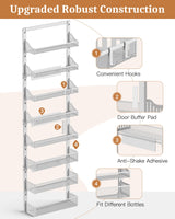 Over the Door Pantry Organizer 8-Tier, Large Metal Door Spice Rack with Adjustable Basket, 2 in 1 Wall Mount or Hanging Heavy-Duty Pantry Door Storage Shelf for Kitchen and Bathroom, White POKIPO