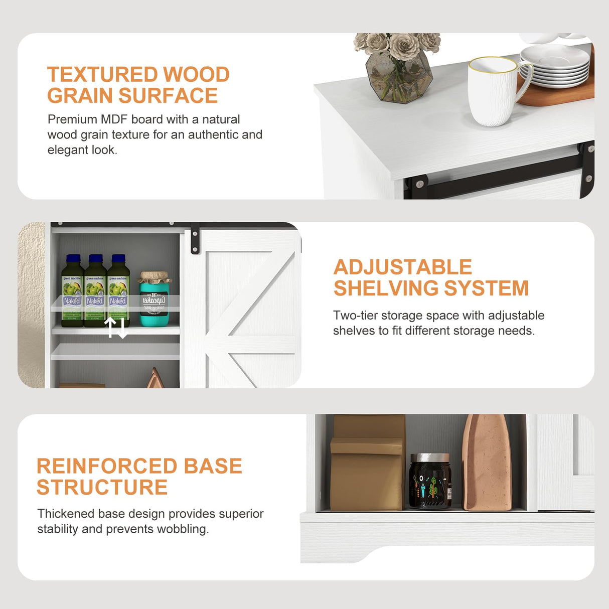 Panana Sliding Barn Door Buffet Sideboard Storage Cabinet Coffee Bar Kitchen Farmhouse Style (White) Panana