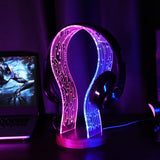 CoolGift Mart Gifts for Gamers and Music Lovers, Light Up Headphone Stand, Walnut Wood Headset Holder with Blue Pink LED Night Light, Ideal Desk Accessory CoolGift Mart