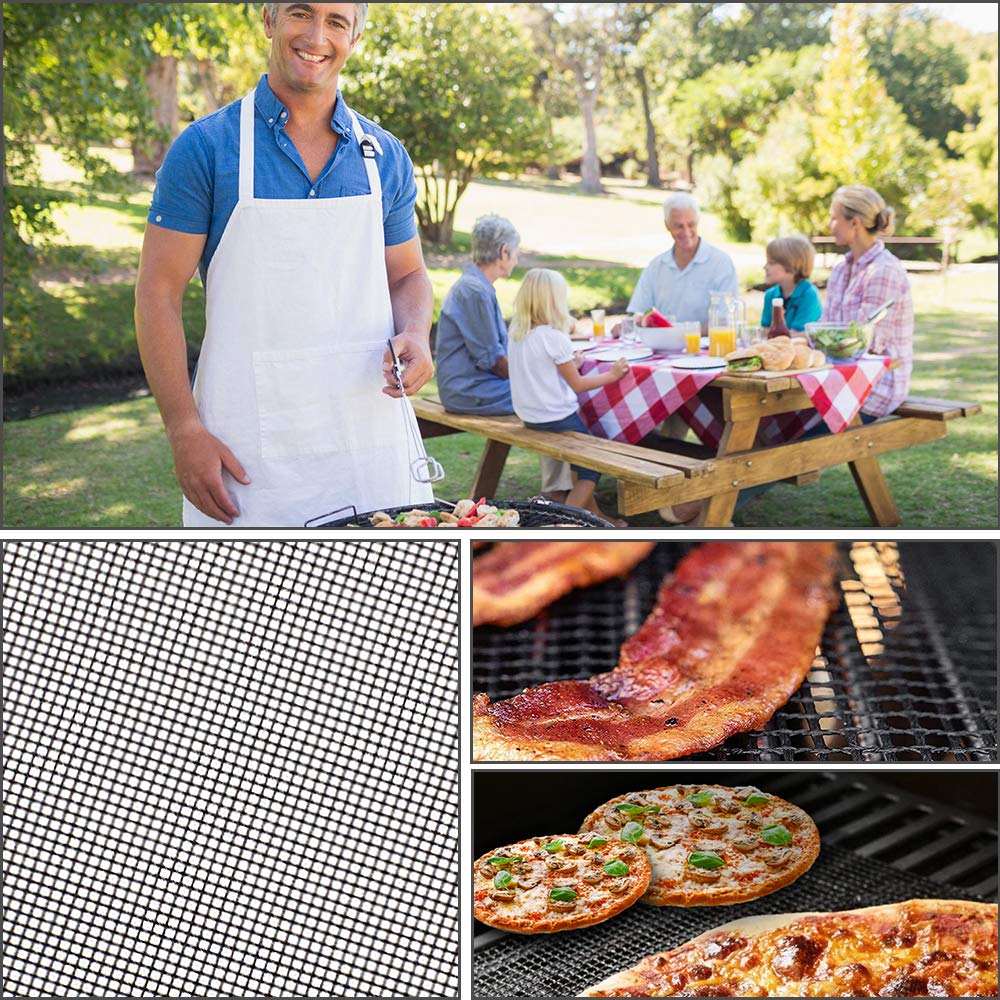 AOOCAN Grill mesh mat - Set of 5 Non Stick BBQ Grill mats, Heavy Duty, Reusable Grilling mats, Easy to Clean - Works on Gas, Charcoal, Pellet Grill - 15.75 x 13 in, Black Aoocan