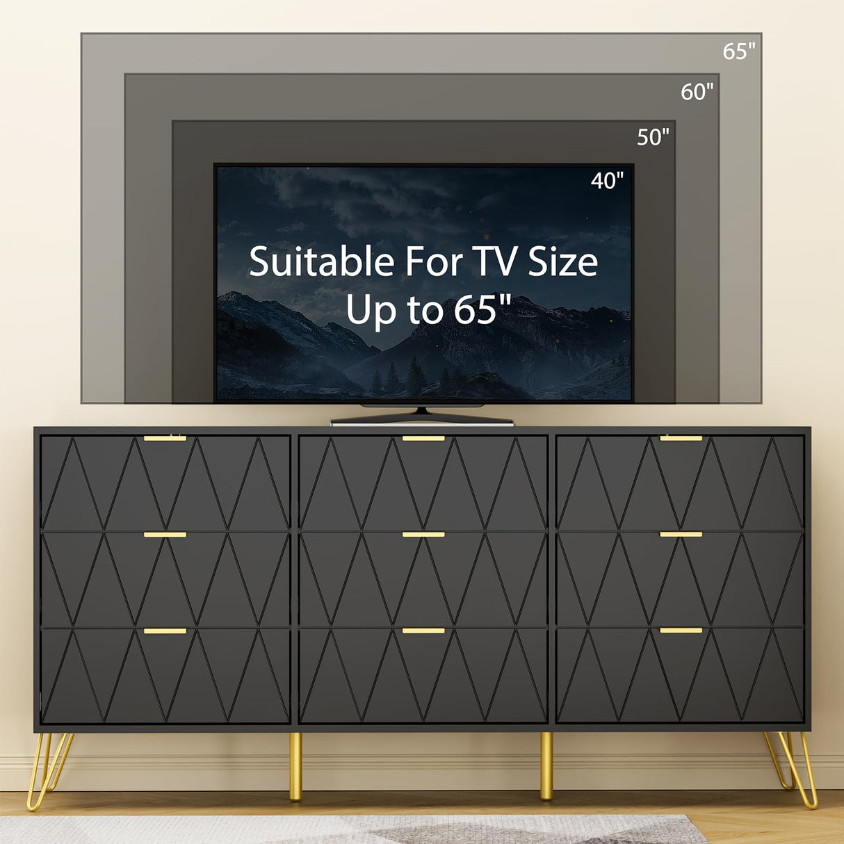 Anbuy 9 Drawer Dresser and Night stand Sets for Bedroom, Two Drawers Nightstand Set of 2 & 9 Drawer Dresser Combo 3 Pieces (Black) Anbuy