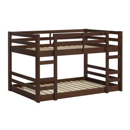 Walker Edison Walnut Solid Wood Twin over Twin Bunk Bed with Integrated Ladder and Guardrails - WoodArtSupply