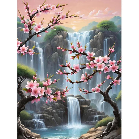 Plum Blossom Paint by Numbers Adults,Waterfall Paint by Number Canvas for Adults,Adult Paint by Number Kits on Canvas,DlY Paint by Number Adult for Gifts Home Wall Decor 16x20inch HITIRECOVI