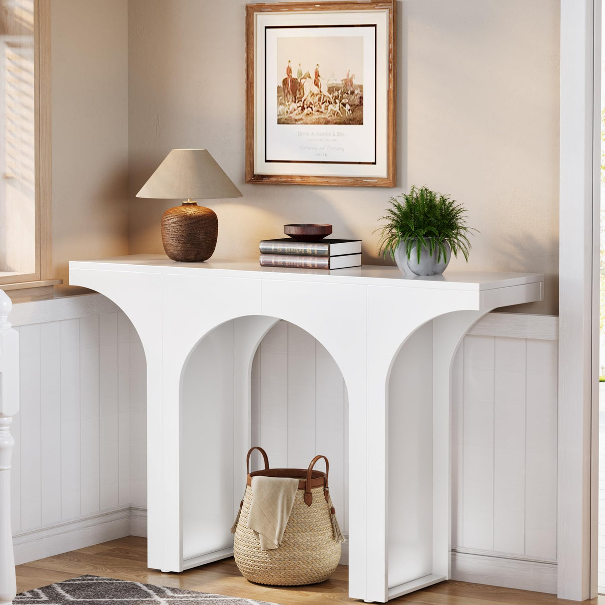 Tribesigns 47 Inches Console Table, Wooden Entryway Table, Modern Hallway Table, Sofa Table with Arch Base, Unique Foyer Table, Behind Couch Table, White Long Accent Table for Living Room, Entrance Tribesigns