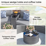Patio Furniture Set,11 Pieces Half-Moon Curved Outdoor Patio Sectional Sofa with Coffee Table and Side Table Waterproof Cover, Wicker Rattan Patio Coversation Set for Porch,Deck,Backyard(Grey) K Knowbody