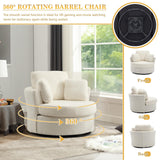 Swivel Barrel Chair, Modern Fabric Oversized 360 Degree Club Accent Arm Chairs, Single Round Living Room Sofa Chair w/ 3 Pillows for Nursery, Bedroom, Reading, Office, Ivory JEEOHEY