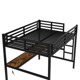 Metal Full Size Loft Bed with L-Shaped Desk, Loft Bed Full Size with Power Outlet and LED Lighted, Heavy Duty Metal High Loft Bedframe, Safety Guard & Ladder, Space-Saving, Noise Reduced, Black Janusline