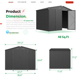 AECOJOY Shed 8' x 6' Metal Storage Shed for Outdoor, Dark Grey Steel Backyard Shed (53 Sq.Ft Land) with Design of Lockable Doors, Utility and Tool Storage for Garden, Backyard, Patio, Outside use AECOJOY