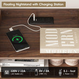 Brown Floating Nightstand Set of 2 with Charging Station and Drawer Small Bedside End Table with Outlet Modern Floating Night Stand for Bedroom Wood Wall Mounted Nightstands Set 2 Brown Walnut HOSEOKA
