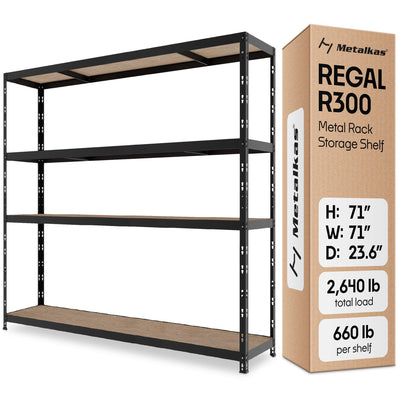 Storage Shelves: 4 Storage Shelves Heavy Duty w/ 2,640 lb Total Load Capacity, 660 per Storage Shelf, 71x71x24 | Adjustable Shelving Unit, Robust Garage Shelving, Extra Long Steel Profiles