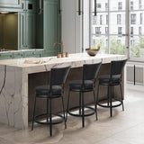 FLYZC Bar Stools, Counter Height Barstools Set of 2, 25" Faux Leather Metal Round Swivel Bar Chairs with Back, Modern Upholstered Counter Stools for Kitchen Island, Black FLYZC