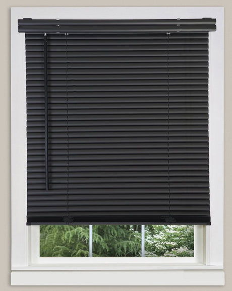 PowerSellerUSA 1" Slats Cordless Window Blinds, 72L x 27W Inches Solid Pattern Light Filtering Vinyl Indoor-Outside Ceiling Mount Mini Blind, Manual Cordless Rollup Window Privacy Blinds, Black PowerSellerUSA