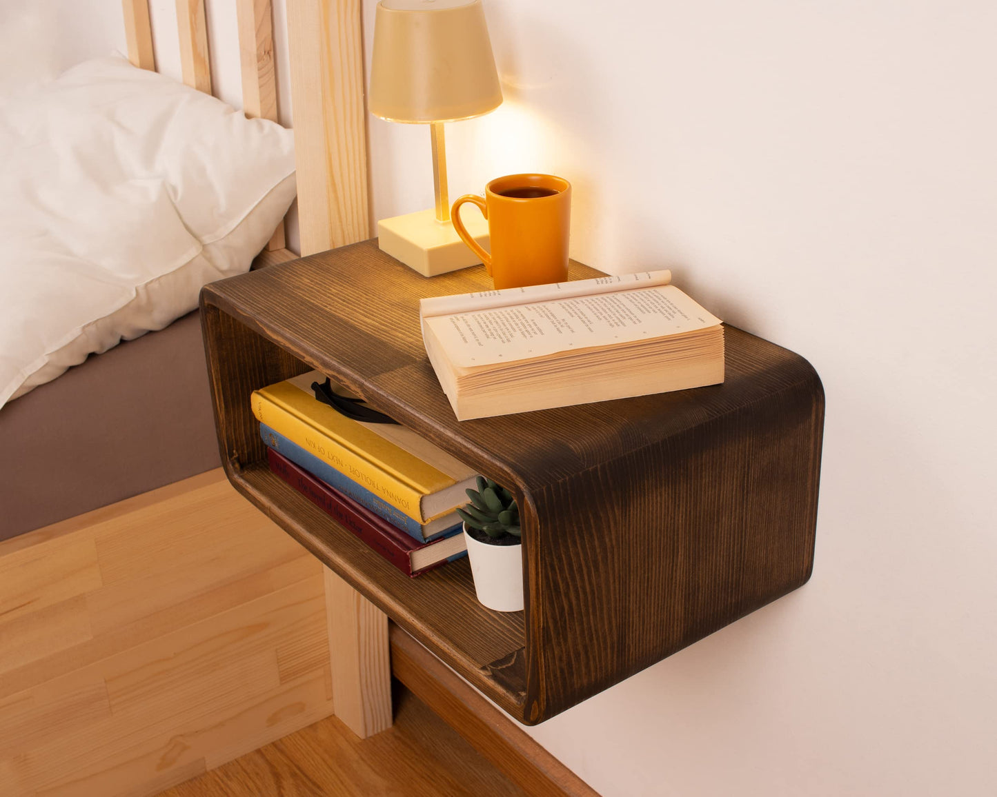 WOODCHES Floating Nightstand Wooden, Bedside Table, Nightstand Shelf, Handmade, Wall Mounted Bedside Shelf, Minimalist and Unique Style (Vancouver) - WoodArtSupply