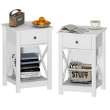 Treocho White Nightstand Set of 2, Modern X-Design Night Stand,Bedside End Table with Open Storage for Small Place,Bedroom Treocho
