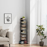 TUTOTAK Narrow Bookshelf, 8-Tier Bookcase, Spine Book Shelf for Small Space, Corner Standing Shelf for Living Room, Office, Study, Entryway, Black BS06BK008 TUTOTAK