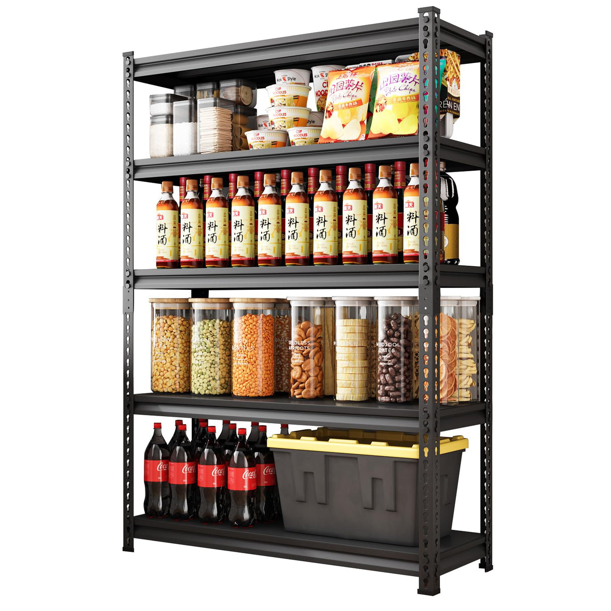 Rufokisa 48" W Garage Shelving Heavy Duty，3000LBS Loads Metal Shelving Units and Storage,5-Tier Garage Storage Shelves Heavy Duty, Industrial Utility Shelves,48”W x 24”D x 78”H(Black) Rufokisa