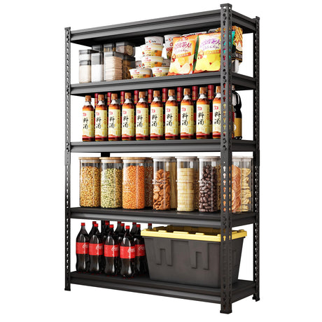 Rufokisa 48" W Garage Shelving Heavy Duty，3000LBS Loads Metal Shelving Units and Storage,5-Tier Garage Storage Shelves Heavy Duty, Industrial Utility Shelves,48”W x 24”D x 78”H(Black) Rufokisa
