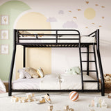 AUEYTVR Metal Twin Over Full Size Bunk Bed for Adults & Kids,Twin Over Full Bunk Beds, Low Profile Bunkbeds with Length Guardrail and Ladder, No Box Spring Needed,Space Saving,Black AUEYTVR