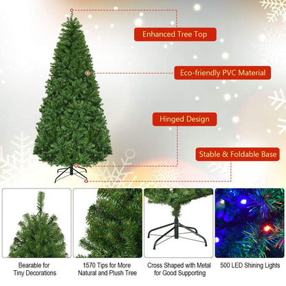 Goplus 7FT Pre-Lit Artificial Christmas Tree Auto-Spread/Close up Branches 11 Flash Modes with Multicolored 400 LED Lights & Metal Stand